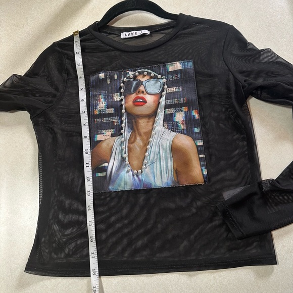 Love J Women's Black Cropped Mesh Top size S - Picture 6 of 7